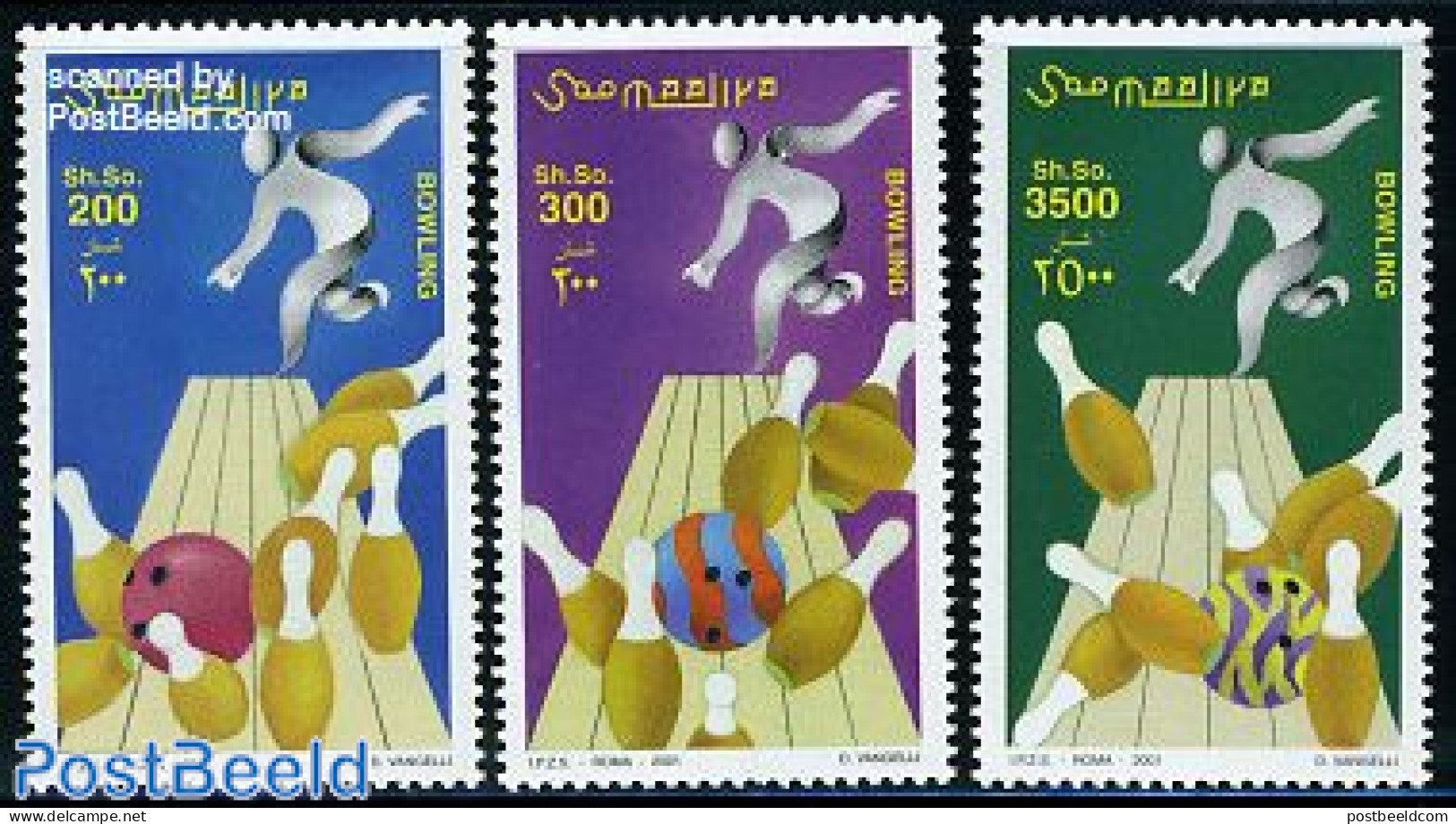 Somalia 2001 Bowling 3v, Mint NH, Sport - Sport (other And Mixed) - Somalie (1960-...)