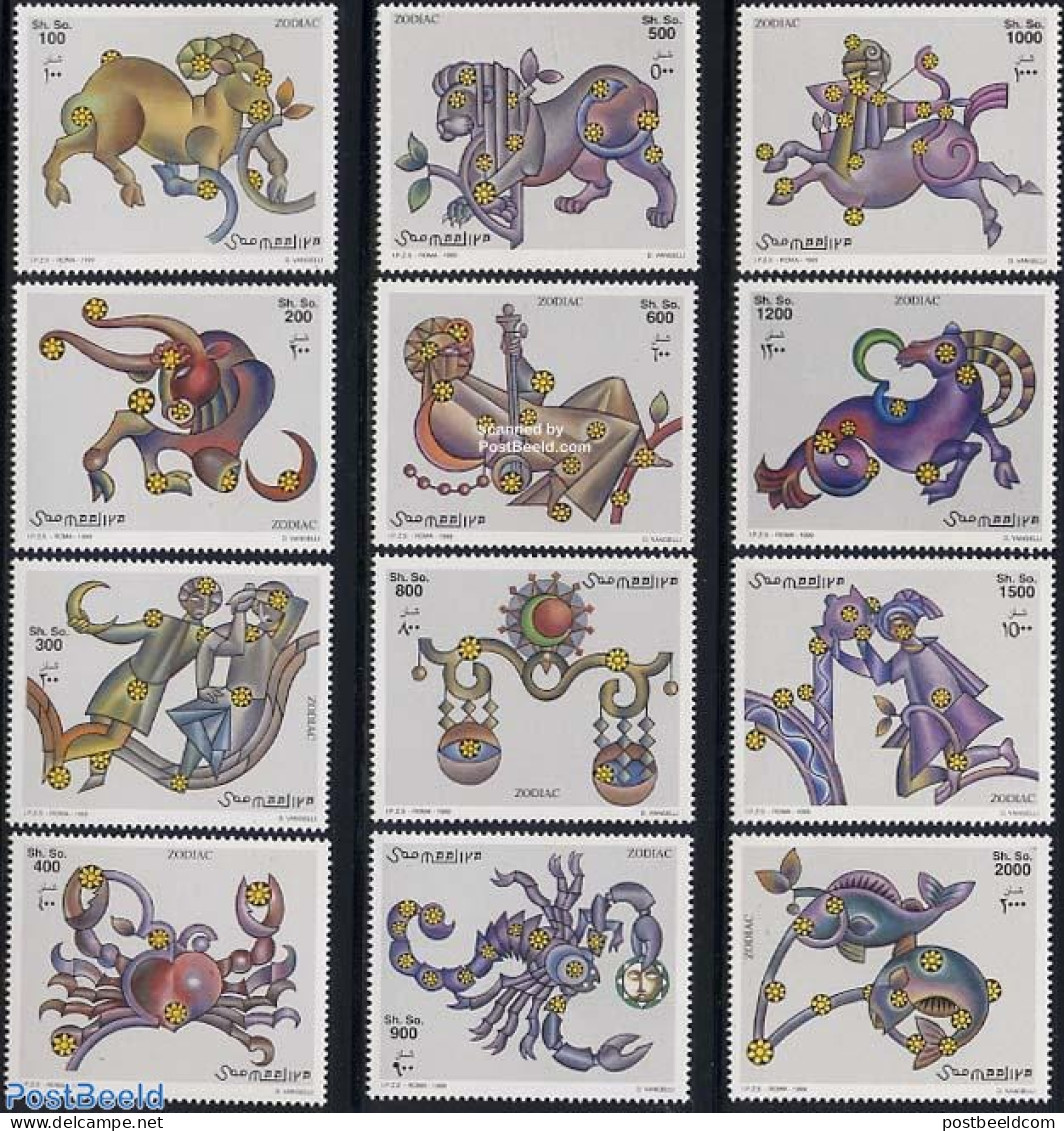 Somalia 1999 Zodiac 12v, Mint NH, Nature - Science - Animals (others & Mixed) - Somalie (1960-...)