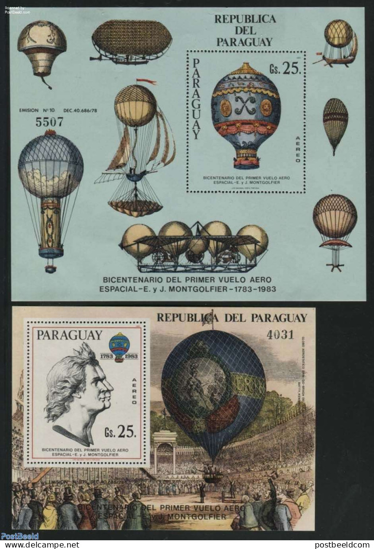 Paraguay 1983 Montgolfiere 2 S/s, Mint NH, Transport - Balloons - Luchtballons