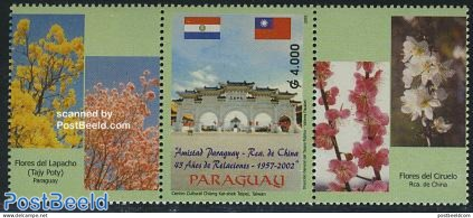 Paraguay 2002 Relations With China 1v+2tabs [::], Mint NH, Nature - Flowers & Plants - Paraguay