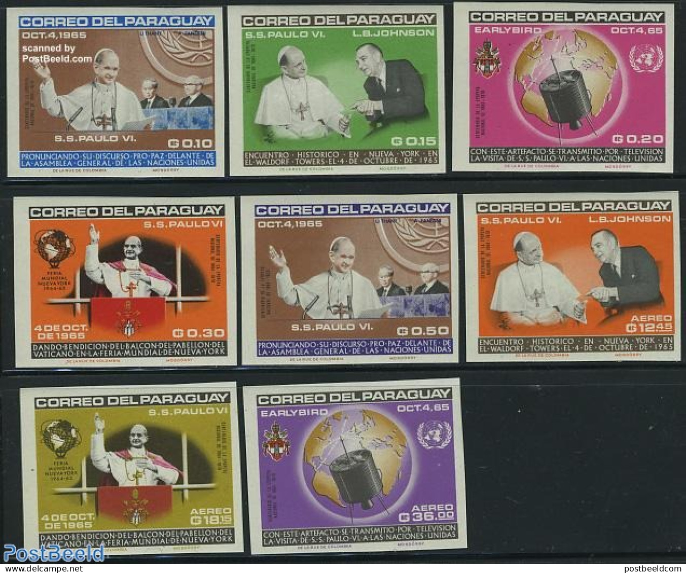 Paraguay 1965 UNO Visit Of Pope 8v Imperforated, Mint NH, History - Religion - United Nations - Pope - Religion - Papas