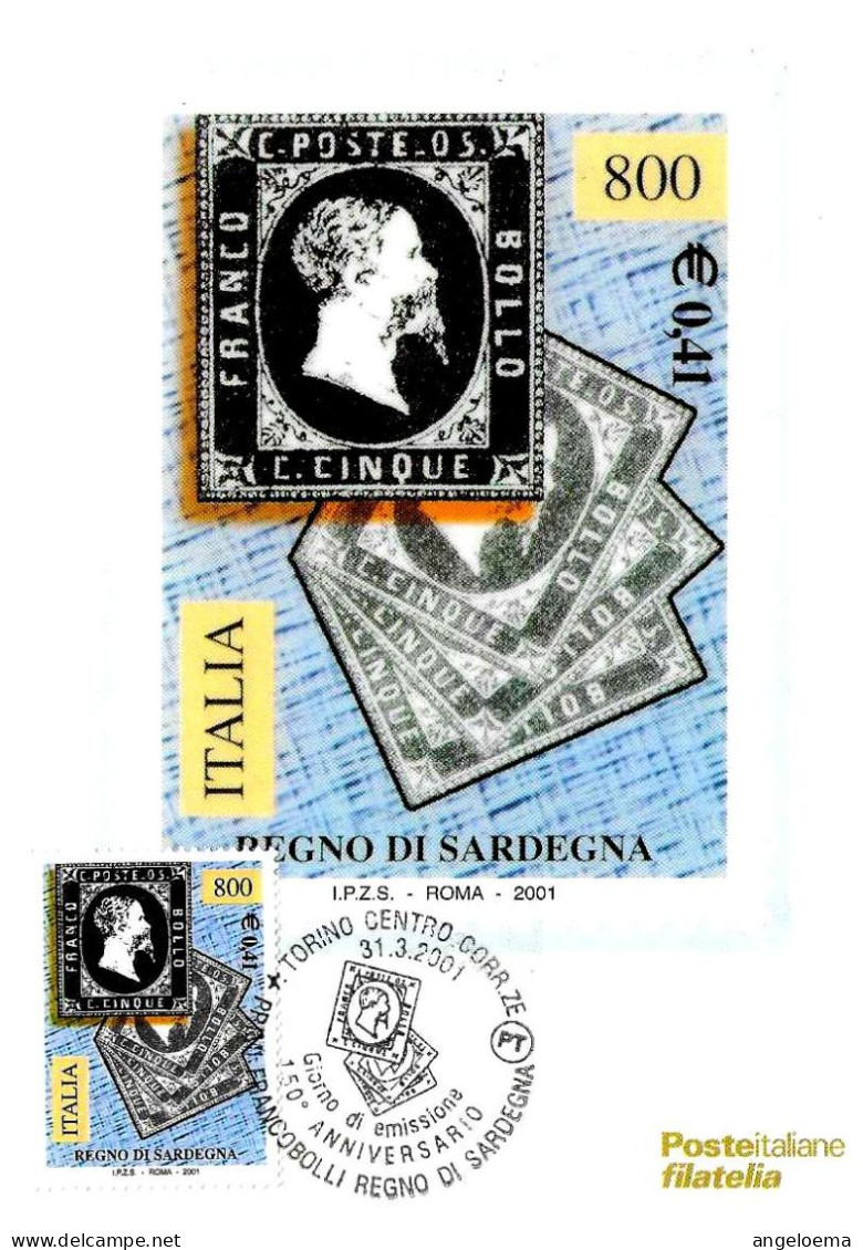 ITALIA ITALY - 2001 TORINO Primi Francobolli Del Regno Di Sardegna Annullo Fdc Su Cartolina PT - 767 - Philatelic Exhibitions