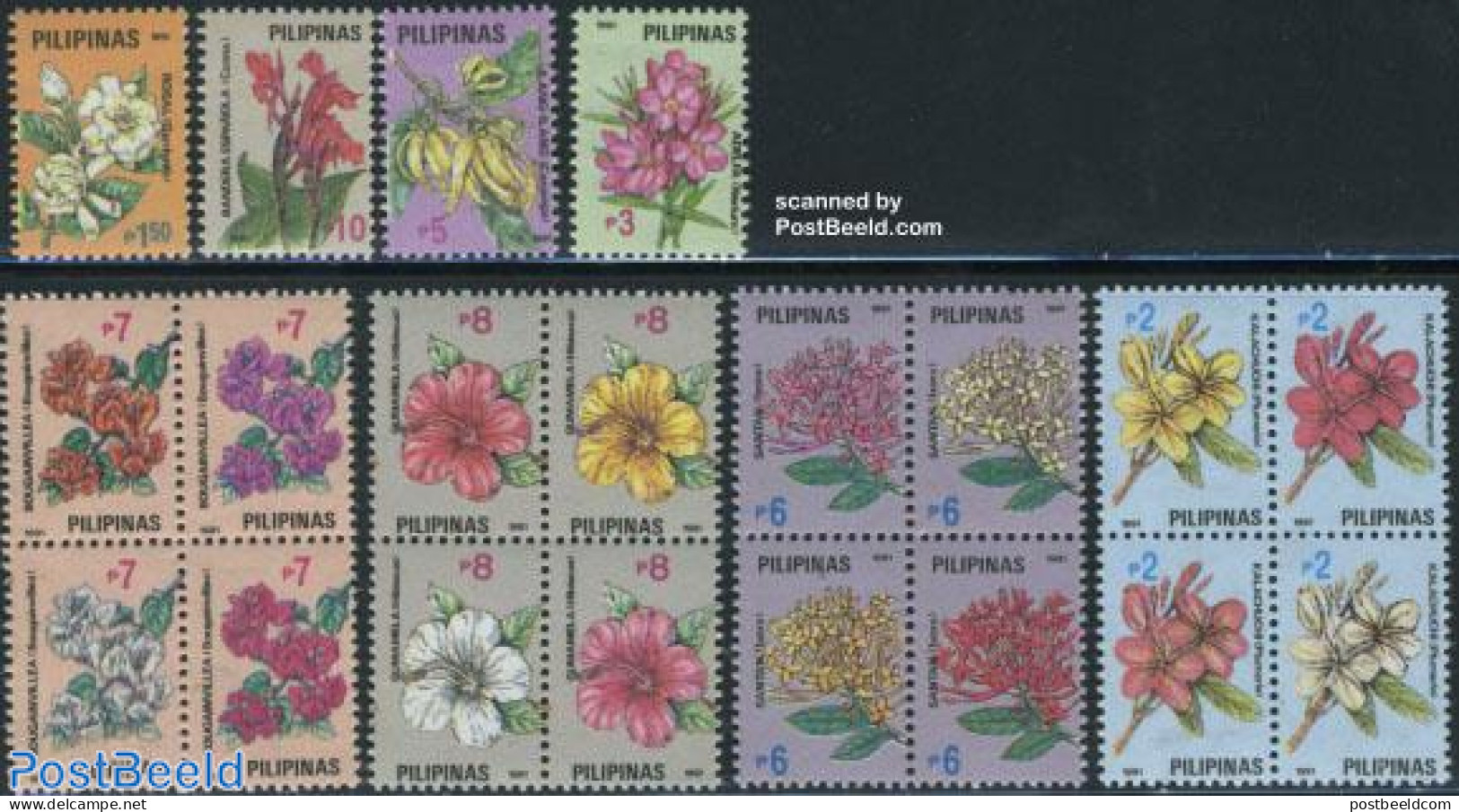 Philippines 1991 Flowers 20v (4v+4x[+]), Mint NH, Nature - Flowers & Plants - Philippines