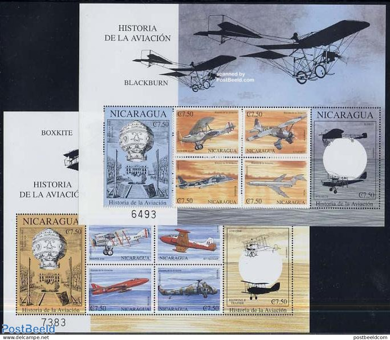 Nicaragua 2000 Aviation History 2x6v M/s, Mint NH, Transport - Balloons - Aircraft & Aviation - Fesselballons