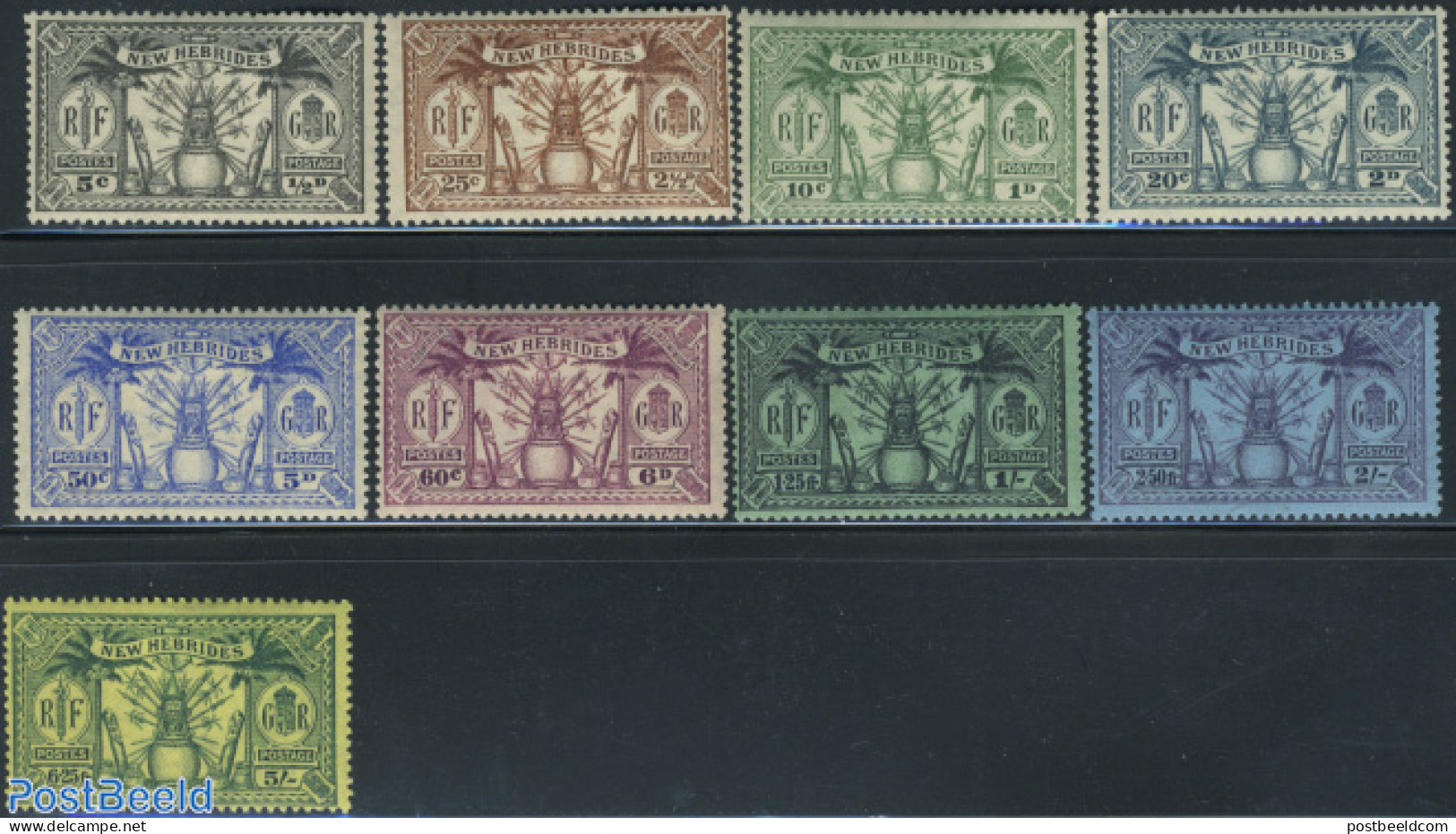New Hebrides 1925 Definitives 9v E, Unused (hinged) - Unused Stamps