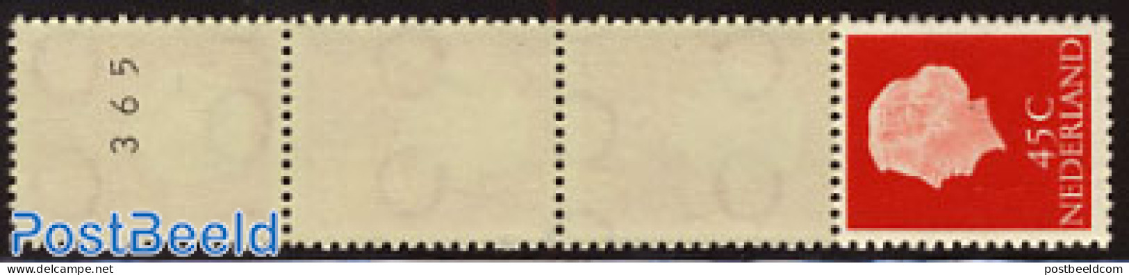 Netherlands 1954 45c Red, Normal Paper, Strip Of 5, Mint NH - Ongebruikt