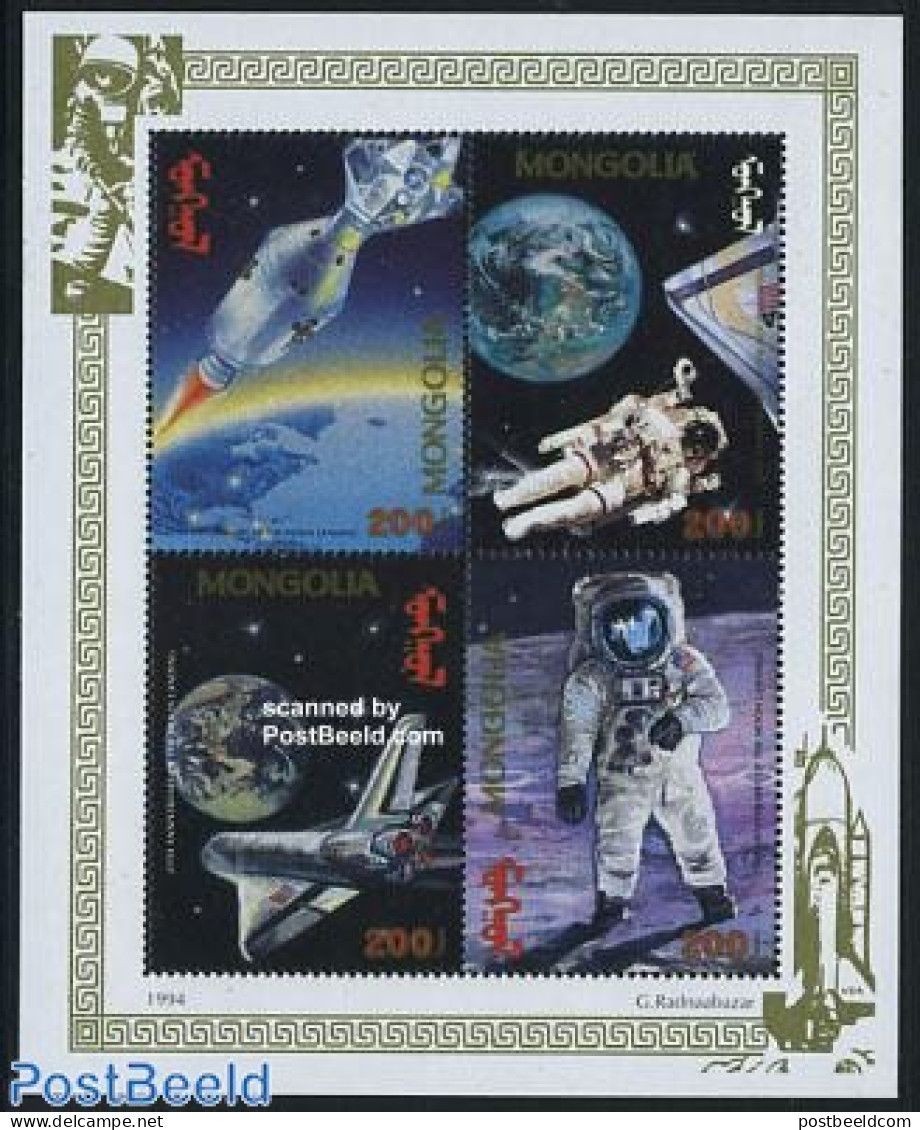 Mongolia 1994 Moonlanding 4v M/s, Mint NH, Transport - Space Exploration - Mongolei