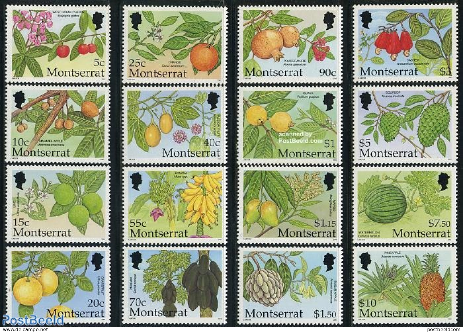 Montserrat 2001 Definitives, Fruits 16v, Mint NH, Nature - Fruit - Fruit