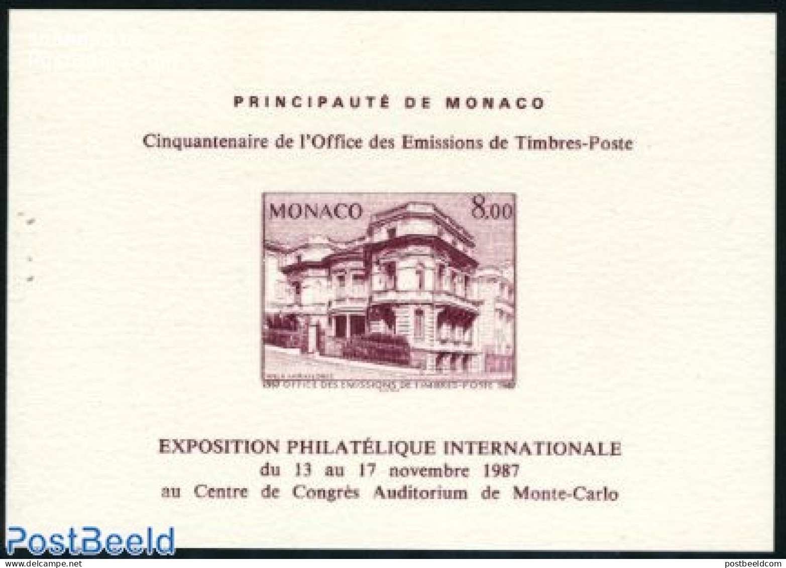 Monaco 1987 Philatelic Service, Special Print S/s No Postal Va, Mint NH - Ungebraucht