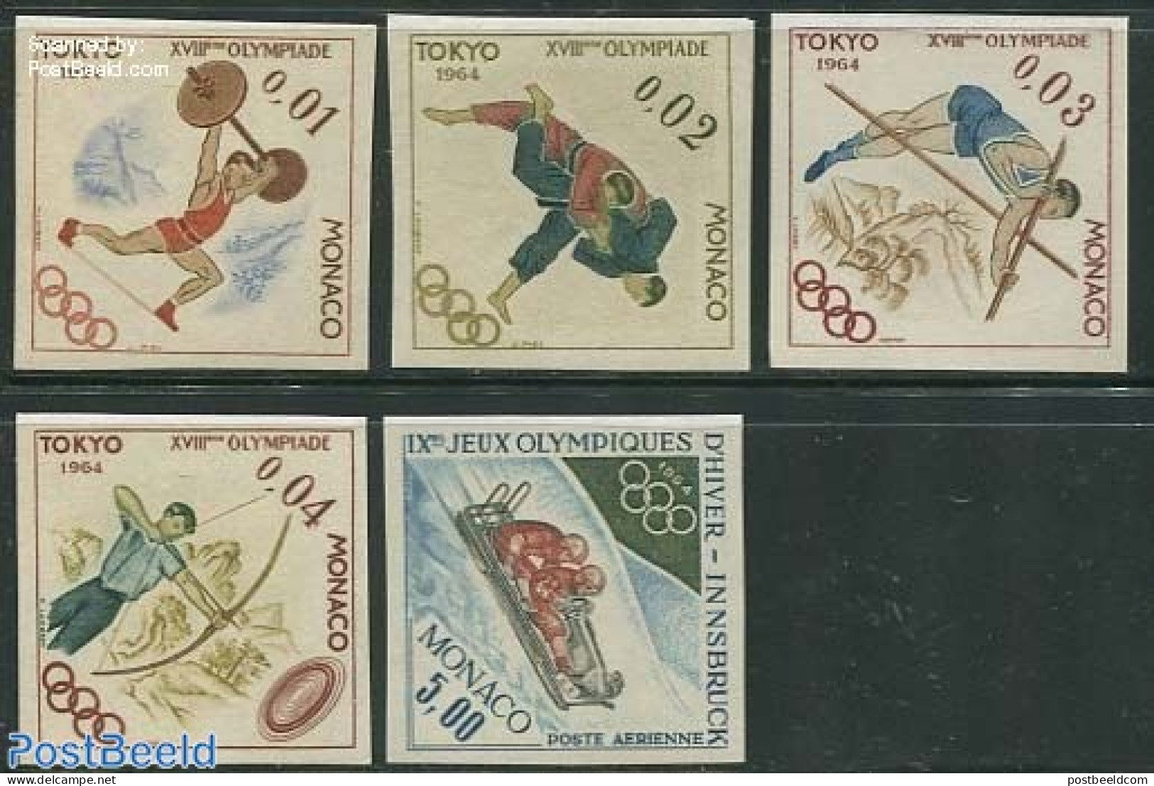 Monaco 1964 Olympic Games 5v, Imperforated, Mint NH, Sport - Judo - Olympic Games - Weightlifting - Neufs