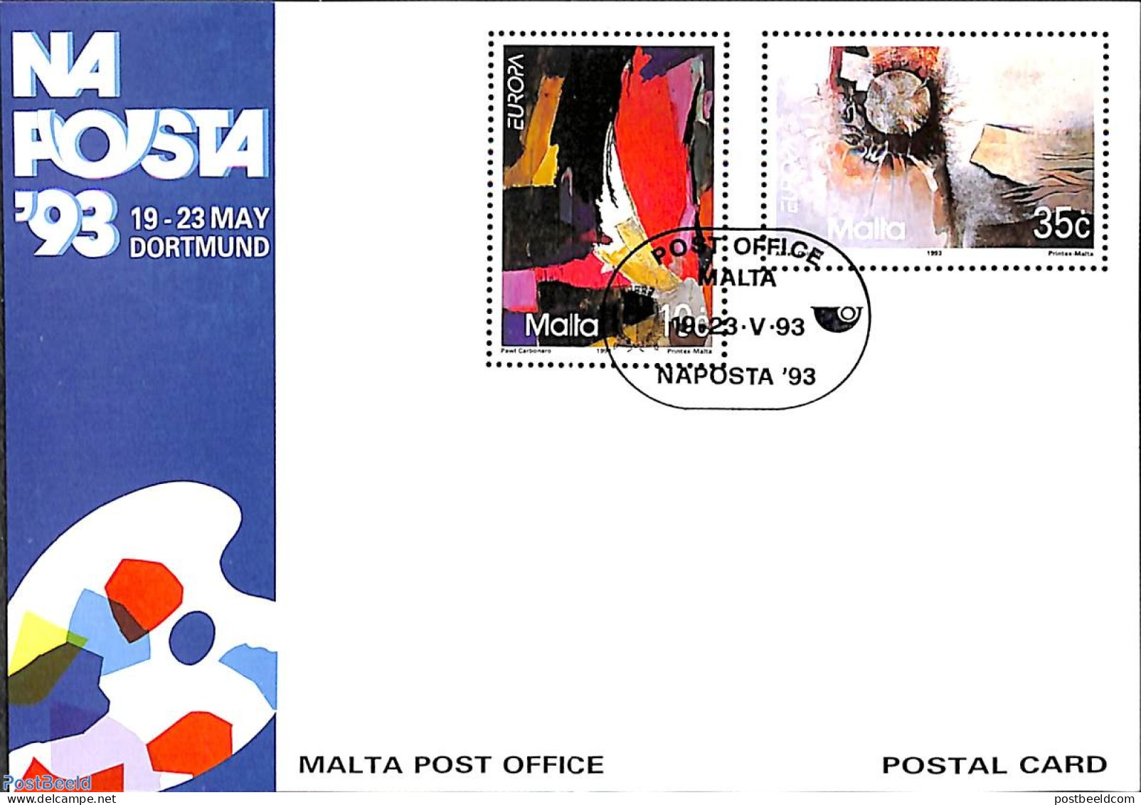 Malta 1993 Postcard, Europa, Naposta, Unused Postal Stationary, History - Europa (cept) - Art - Modern Art (1850-prese.. - Malta