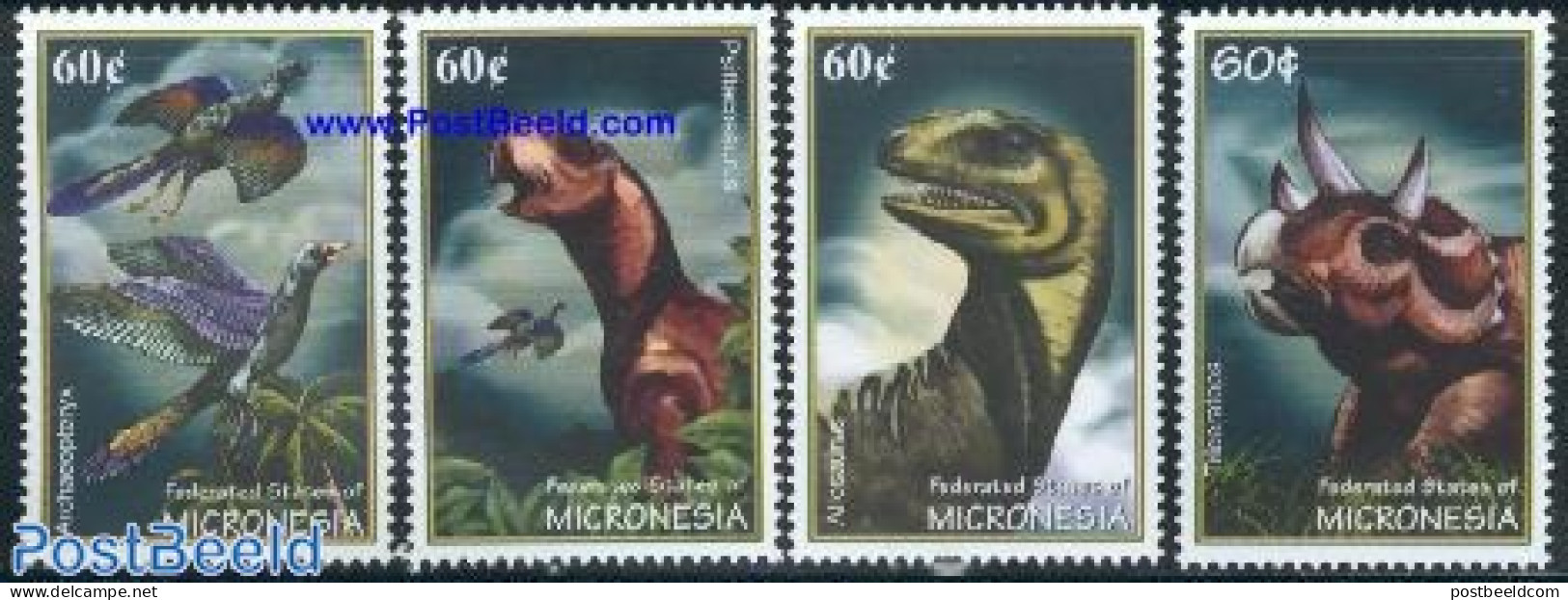 Micronesia 2001 Dinosaurs 4v, Mint NH, Nature - Prehistoric Animals - Prehistorics