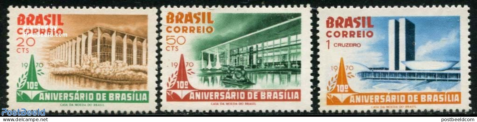 Brazil 1970 Brasilia 3v, Mint NH, Art - Modern Architecture - Nuevos