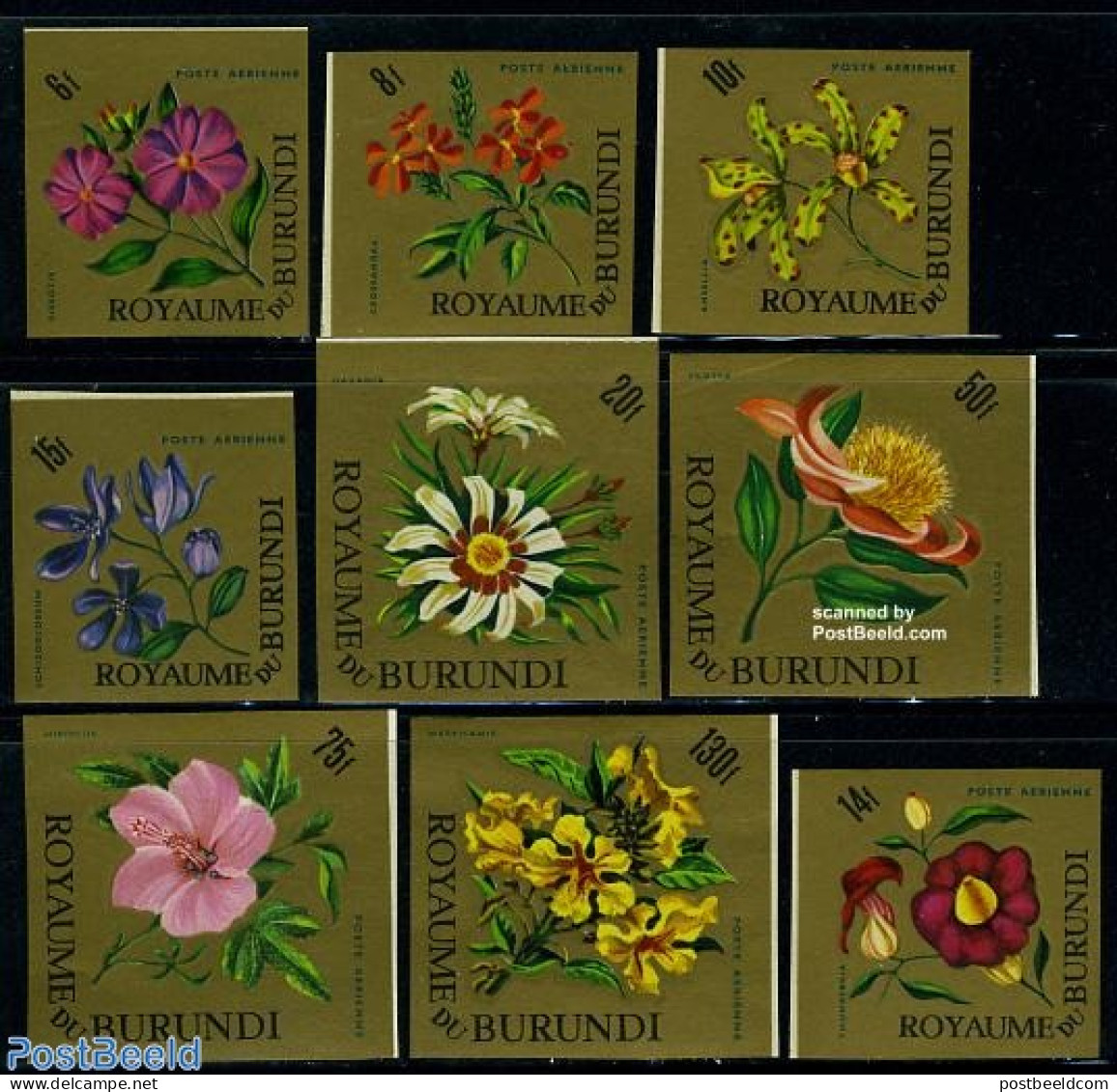 Burundi 1966 Flowers, Airmail 9v Imperforated, Mint NH, Nature - Flowers & Plants - Orchids - Andere & Zonder Classificatie