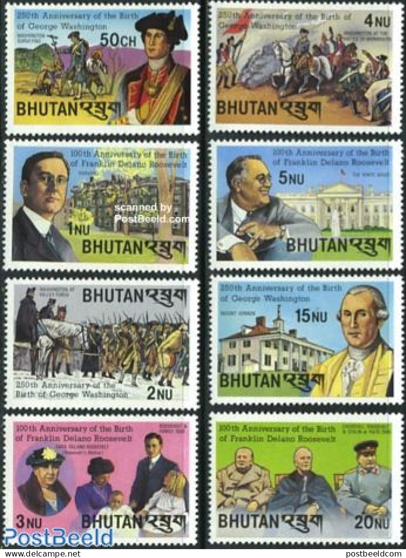 Bhutan 1982 Washington, Roosevelt 8v, Mint NH, History - American Presidents - Churchill - Sir Winston Churchill