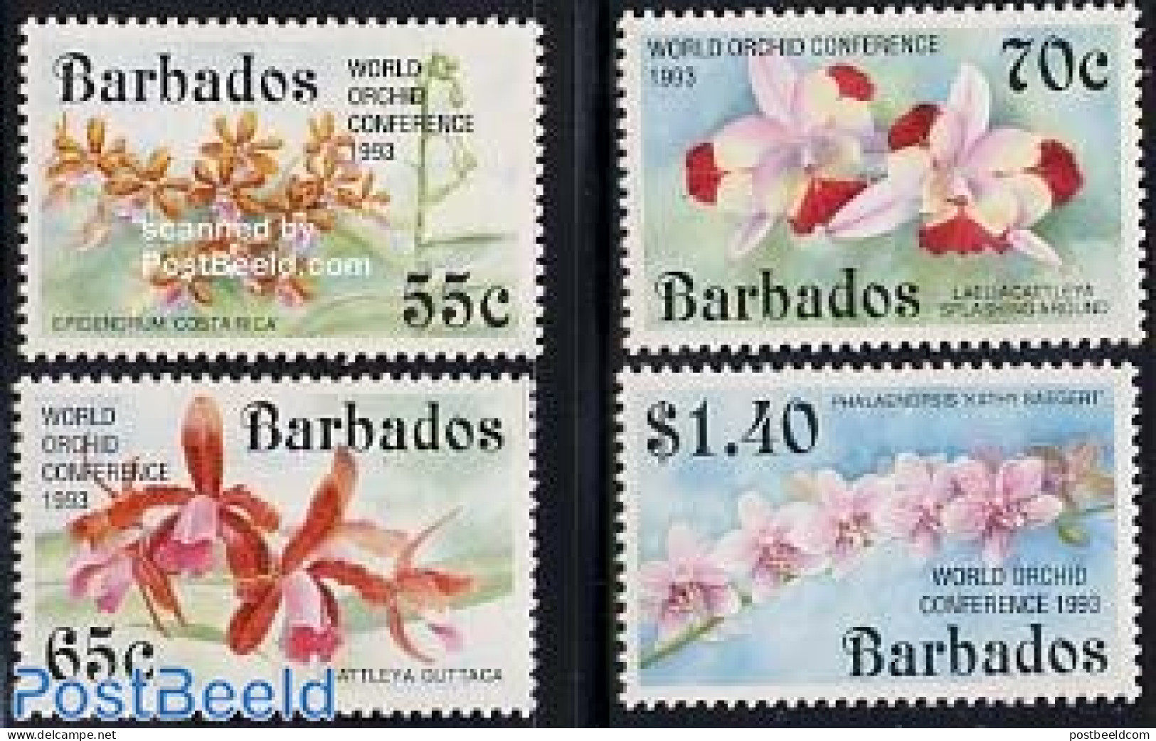 Barbados 1993 Orchid Conference 4v, Mint NH, Nature - Flowers & Plants - Orchids - Barbades (1966-...)