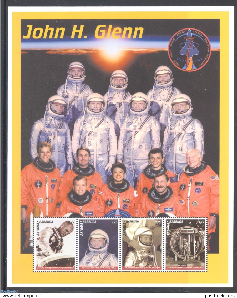 Antigua & Barbuda 1999 John Glenn 4v M/s, Mint NH, Transport - Space Exploration - Antigua And Barbuda (1981-...)