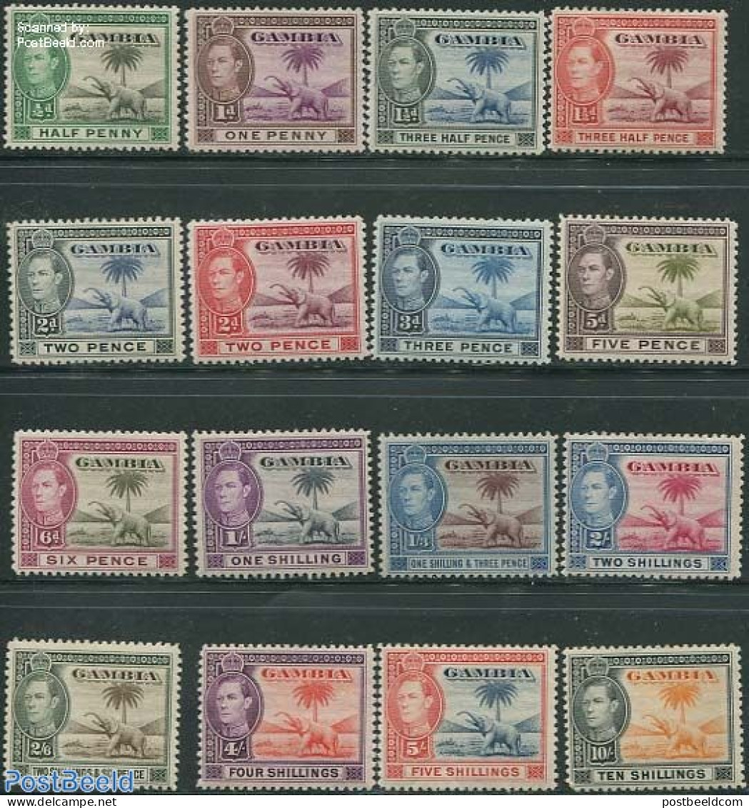 Gambia 1938 Definitives 16v, Unused (hinged), Nature - Animals (others & Mixed) - Elephants - Wild Mammals - Gambie (...-1964)