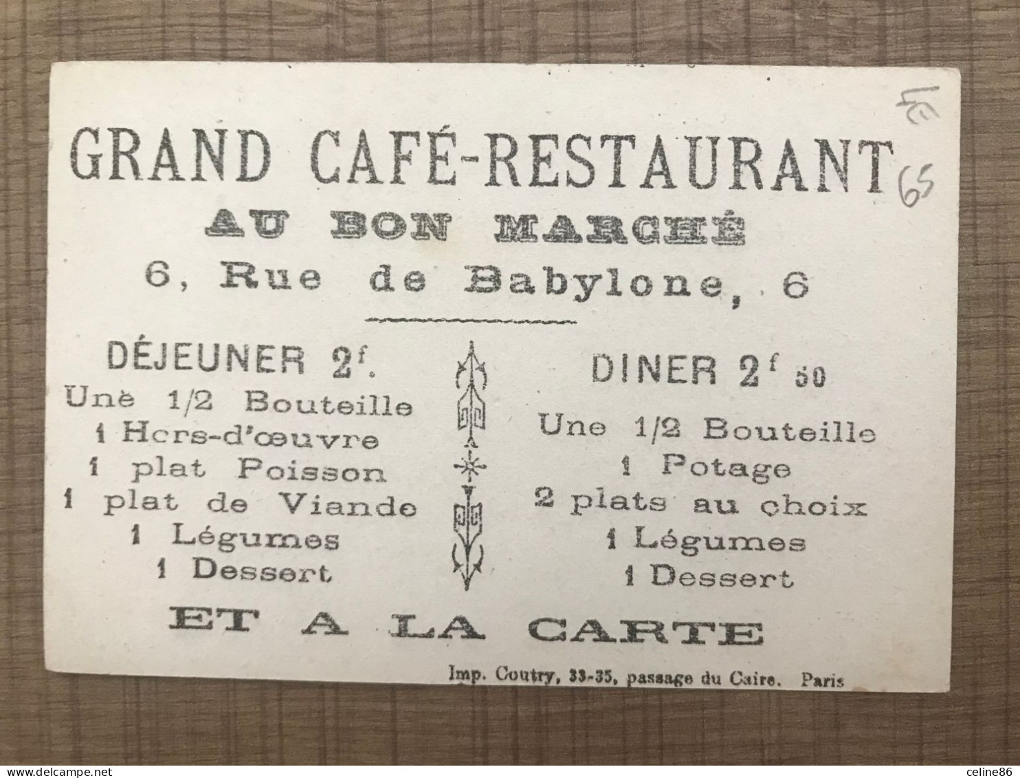 Préliminaires De La Paix Grand Café Restaurant 6 Rue De Babylone Où Est L'anglais ? - Otros & Sin Clasificación