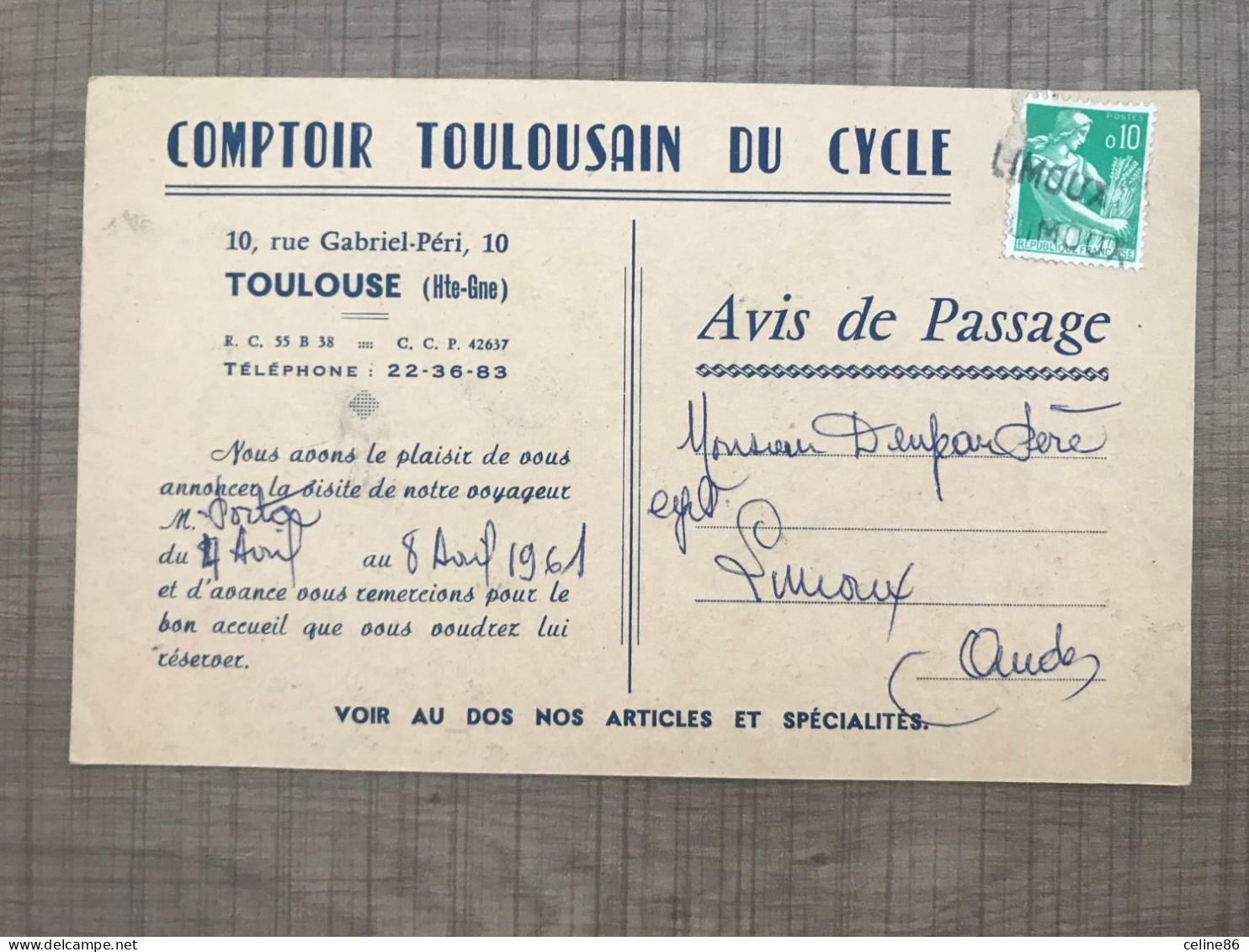 Comptoir Toulousain Du Cycle TOULOUSE Avis De Passage - Sonstige & Ohne Zuordnung