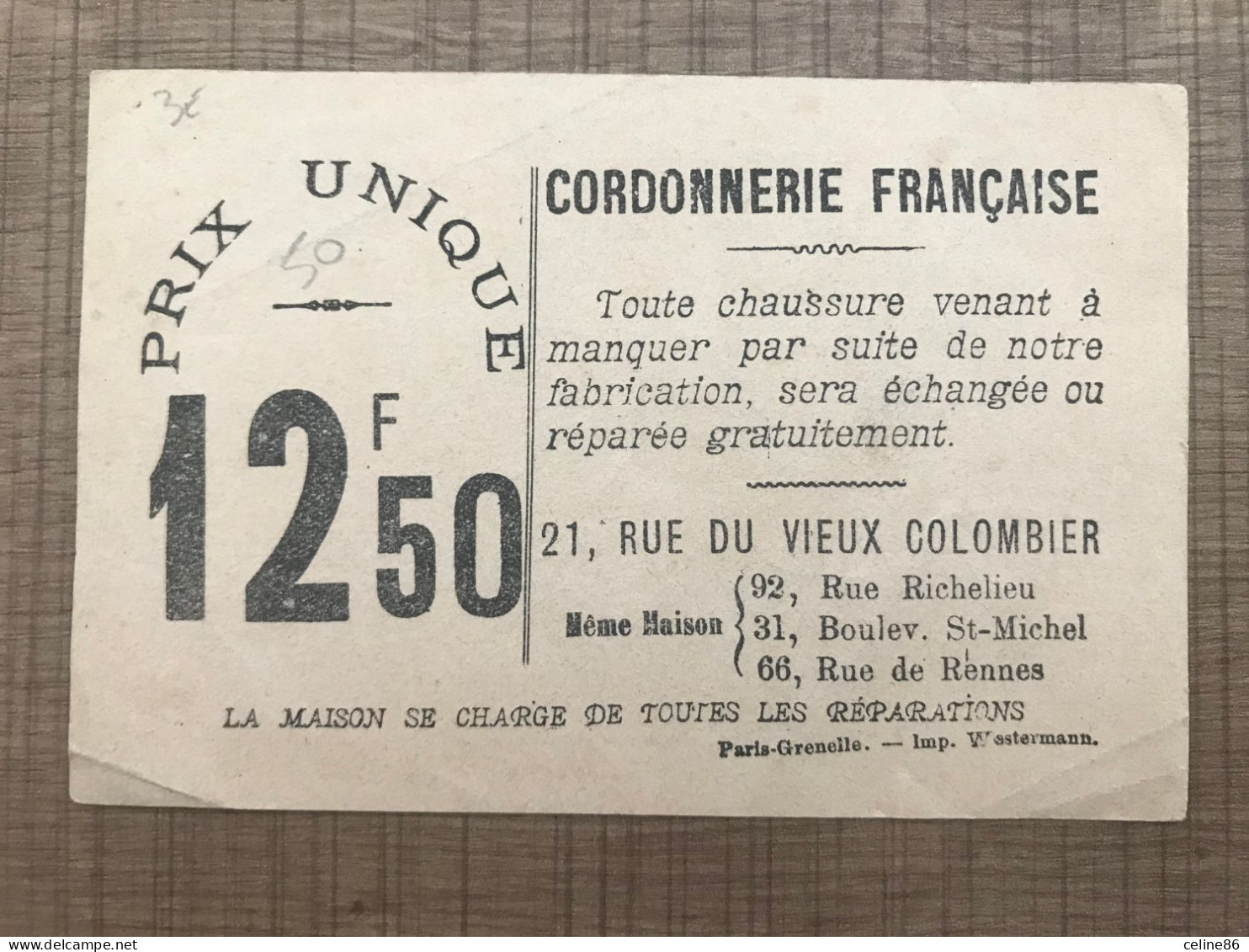21 Rue Du Vieux Colombier Ou Est Son Poulet Cordonnerie Française - Other & Unclassified