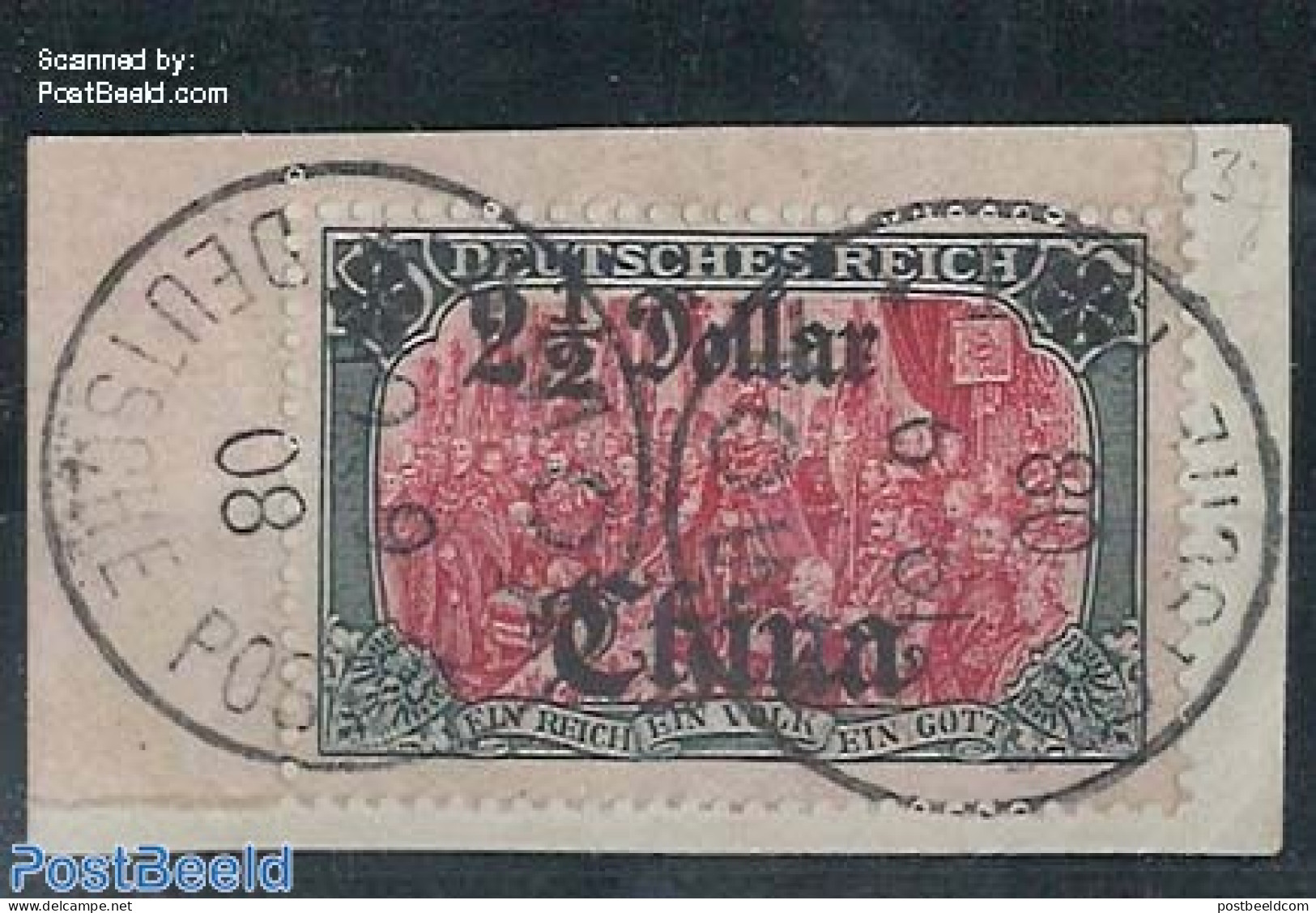 China (before 1949) 1906 German Post, 2.5$, Peace Print, Left Overprint, Type Ib, Used On Piece Of Letter, Used - Chine (bureaux)