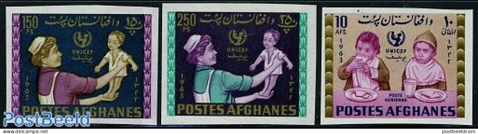 Afghanistan 1964 UNICEF Day 3v Imperforated, Mint NH, History - Unicef - Afghanistan