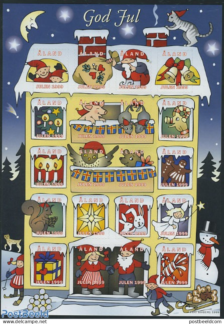 Aland 1999 Christmas Seals, Sheet (not Valid For Postage), Mint NH, Nature - Religion - Cats - Christmas - Weihnachten