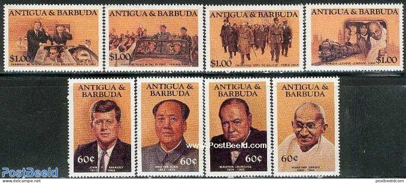 Antigua & Barbuda 1984 Politicians 8v, Mint NH, History - Transport - American Presidents - Gandhi - Politicians - Rai.. - Mahatma Gandhi