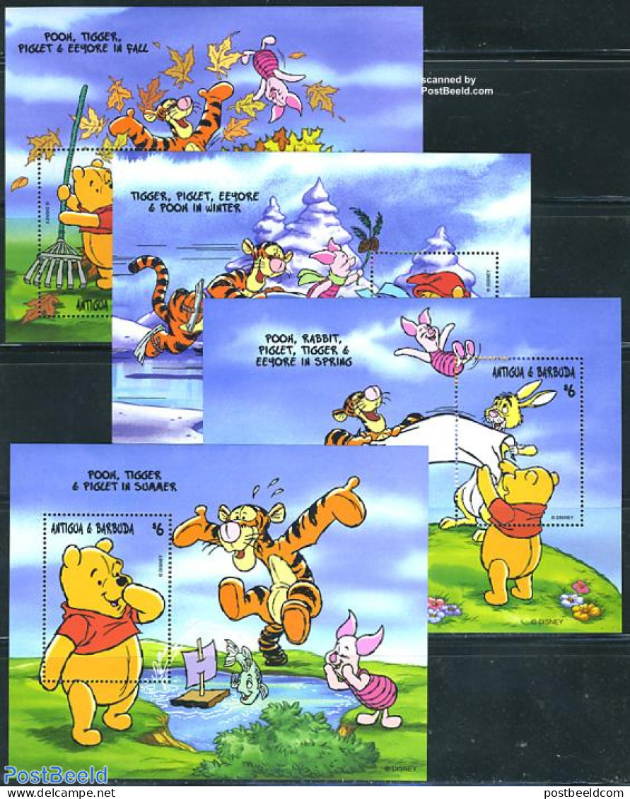 Antigua & Barbuda 1998 Winnie The Pooh 4 S/s, Mint NH, Art - Disney - Disney