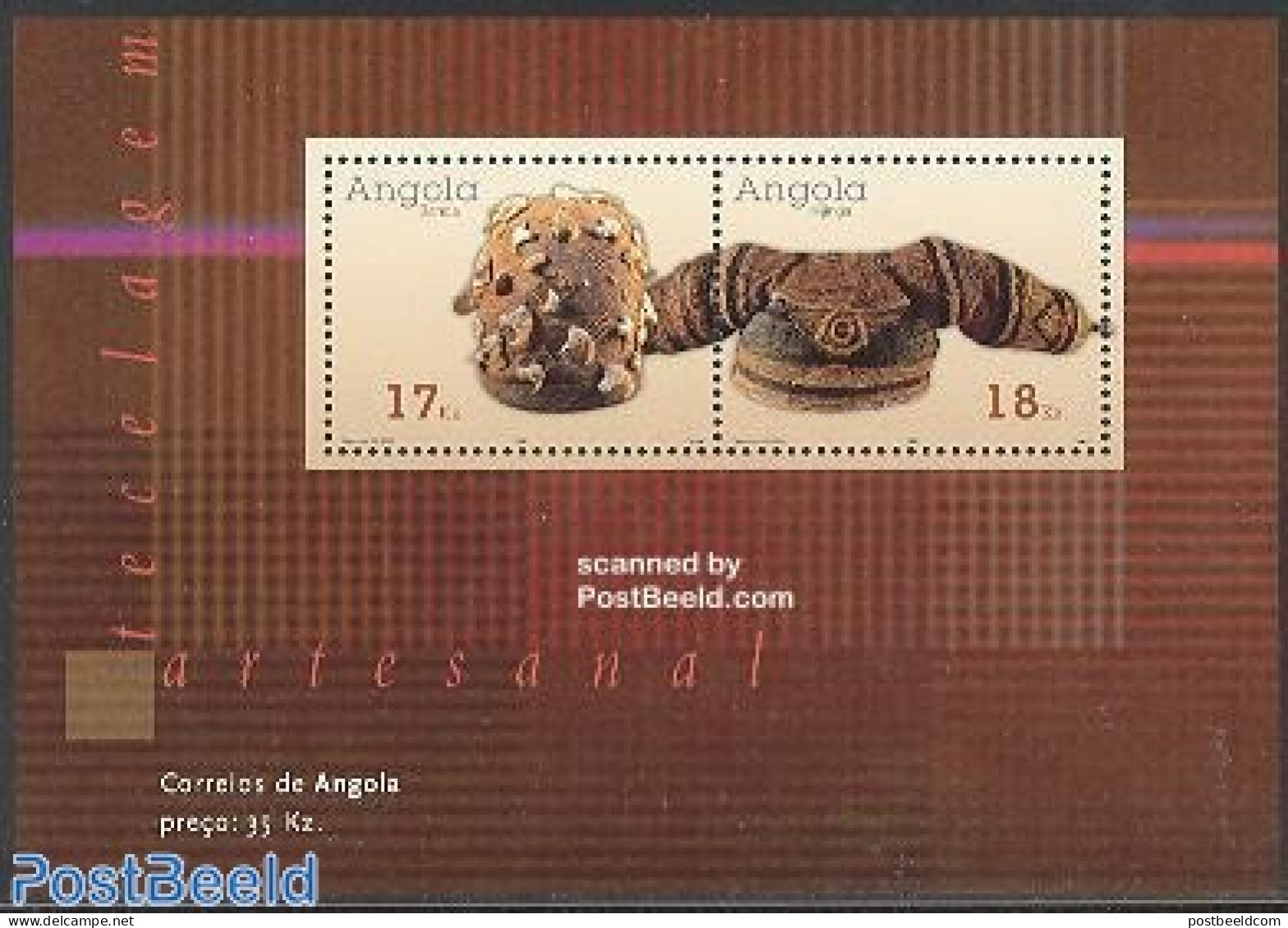 Angola 2001 Handicrafts S/s, Mint NH, Various - Textiles - Art - Handicrafts - Textiles
