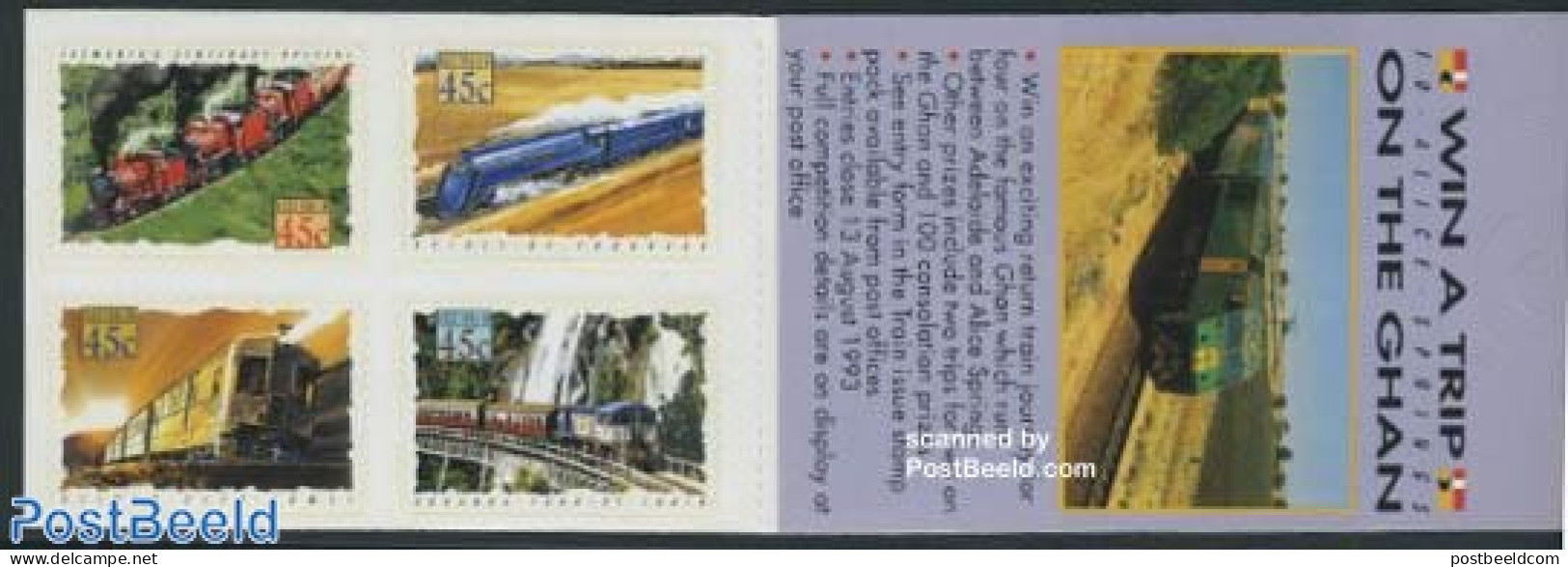Australia 1993 Railways Booklet, Mint NH, Transport - Stamp Booklets - Railways - Neufs
