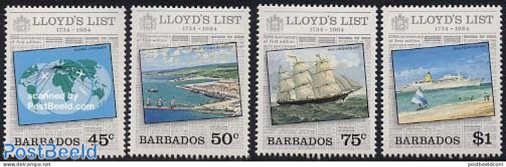 Barbados 1984 Lloyds List 4v, Mint NH, Transport - Various - Ships And Boats - Maps - Barche