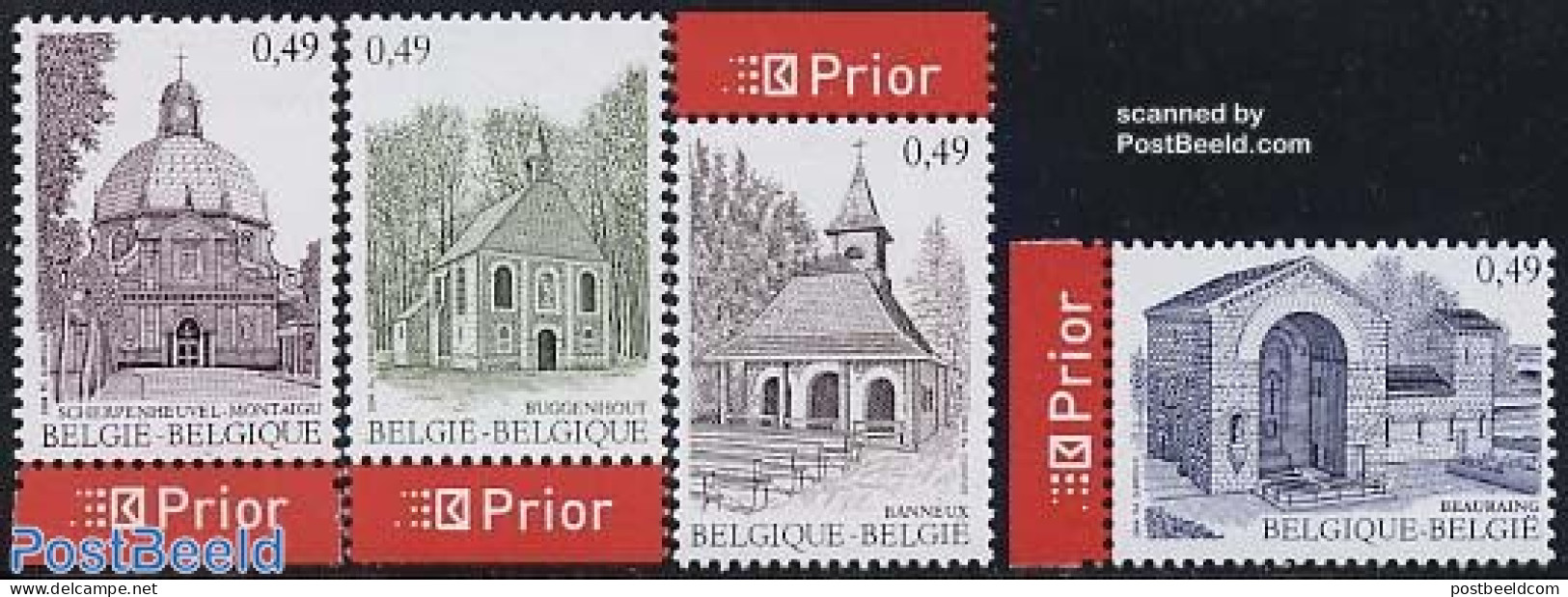 Belgium 2004 Tourism, Pelgrimages 4v+Prior Tabs, Mint NH, Religion - Various - Churches, Temples, Mosques, Synagogues .. - Nuovi