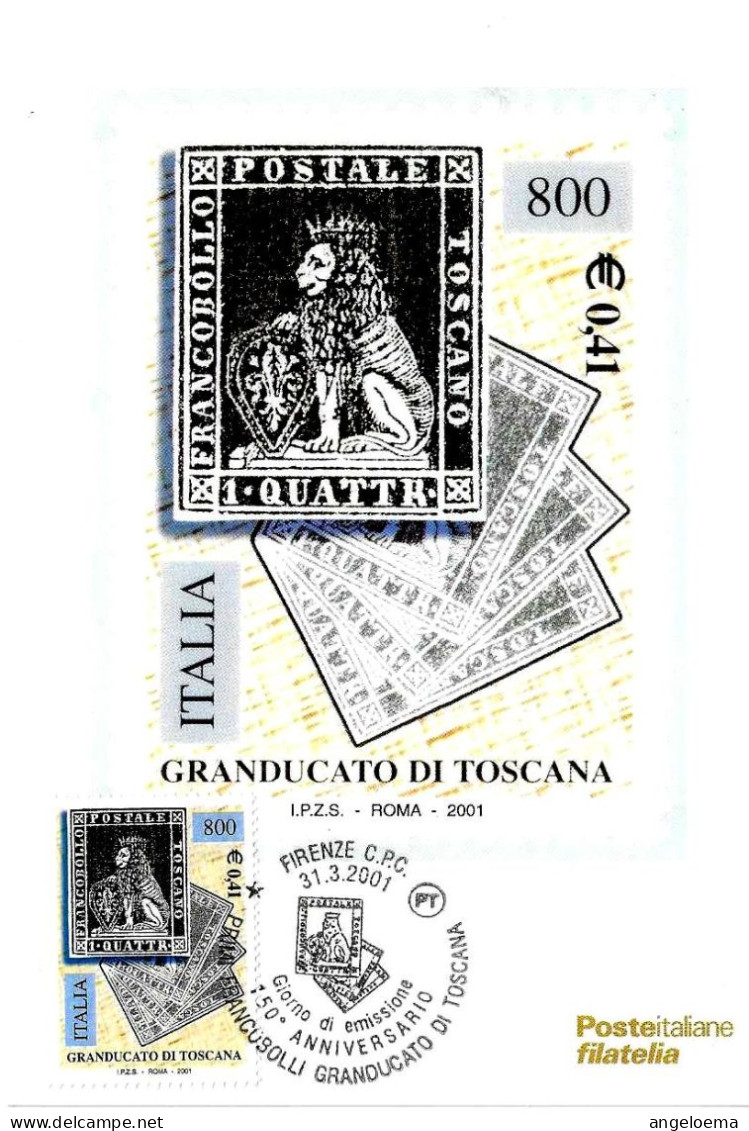 ITALIA ITALY - 2001 FIRENZE Primi Francobolli Del Granducato Di Toscana Annullo Fdc Su Cartolina PT - 768 - Exposiciones Filatélicas