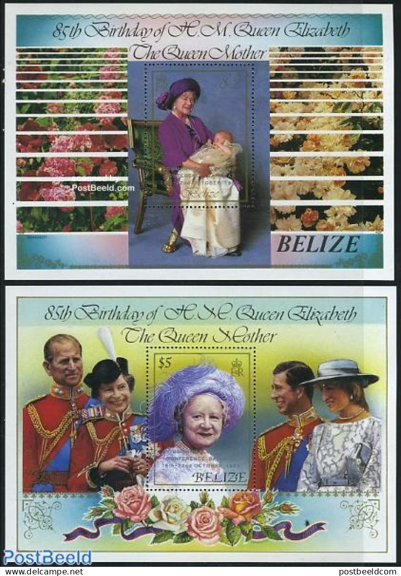 Belize/British Honduras 1985 Commonwealth Conference 2 S/s, Mint NH, History - Nature - Kings & Queens (Royalty) - Flo.. - Royalties, Royals