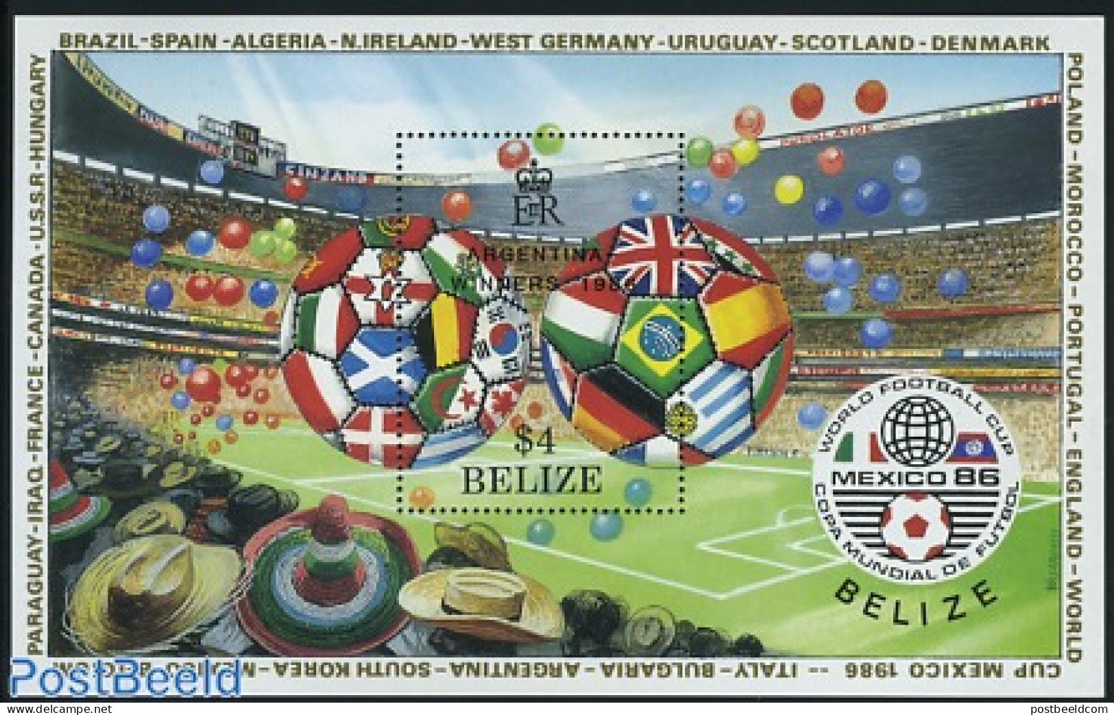 Belize/British Honduras 1986 World Cup Football Winners S/s, Mint NH, History - Sport - Flags - Football - Britisch-Honduras (...-1970)