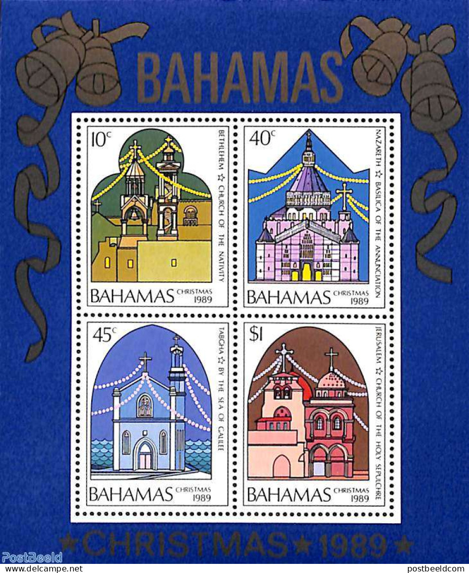 Bahamas 1989 Christmas S/s, Mint NH, Religion - Christmas - Churches, Temples, Mosques, Synagogues - Christmas