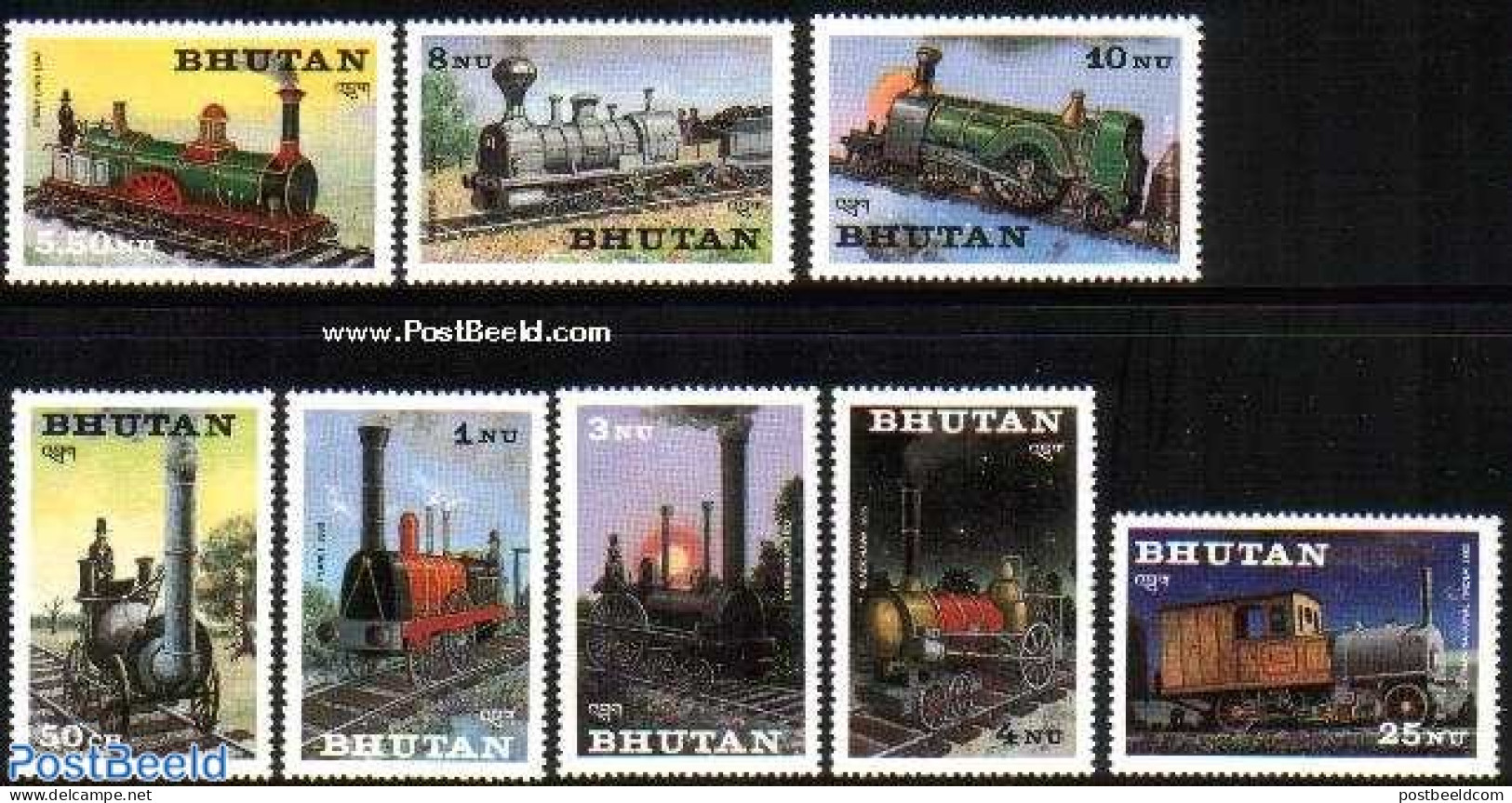 Bhutan 1984 Locomotives 8v, Mint NH, Transport - Railways - Trains