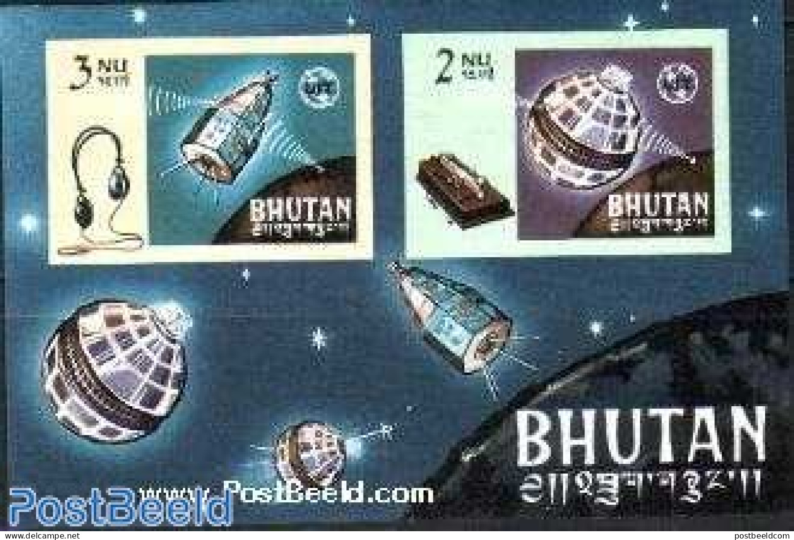 Bhutan 1966 ITU Centenary S/s Imperforated, Mint NH, Science - Transport - Various - Telecommunication - Space Explora.. - Telecom