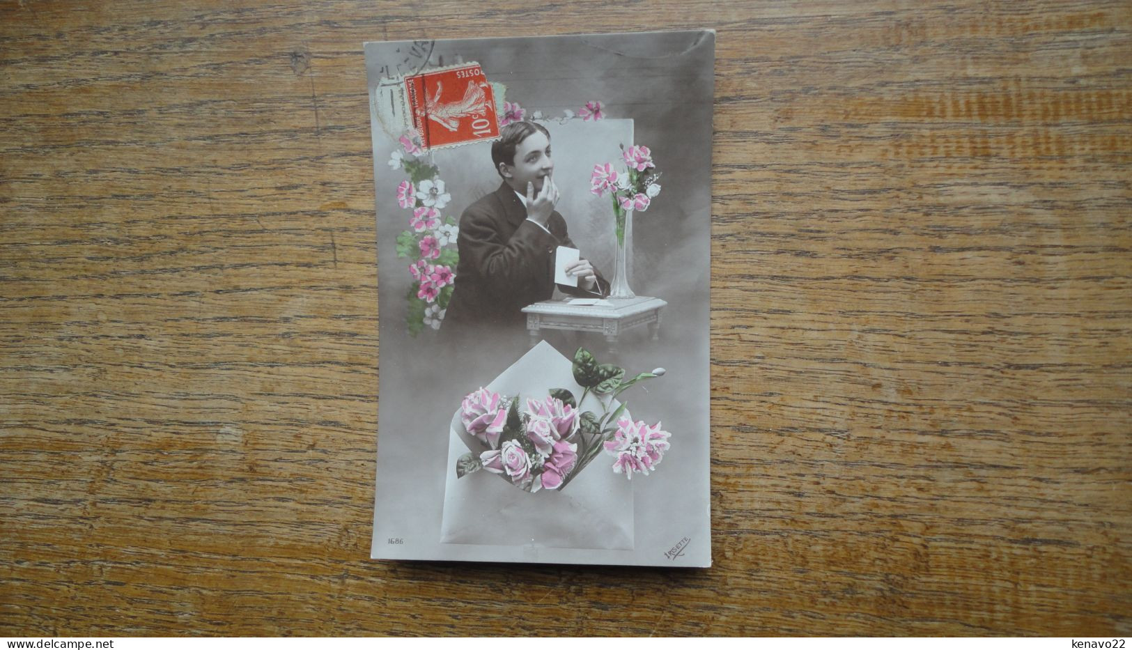 Ancienne Carte , Un Homme Avec Des Fleurs - Men