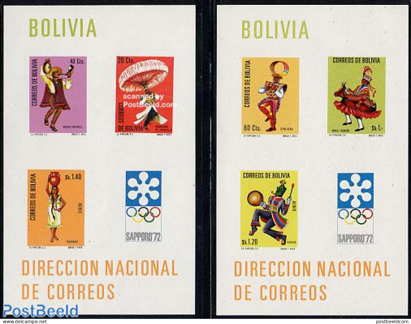 Bolivia 1972 Folk Dance 2 S/s, Mint NH, Performance Art - Sport - Various - Dance & Ballet - Olympic Winter Games - Fo.. - Tanz