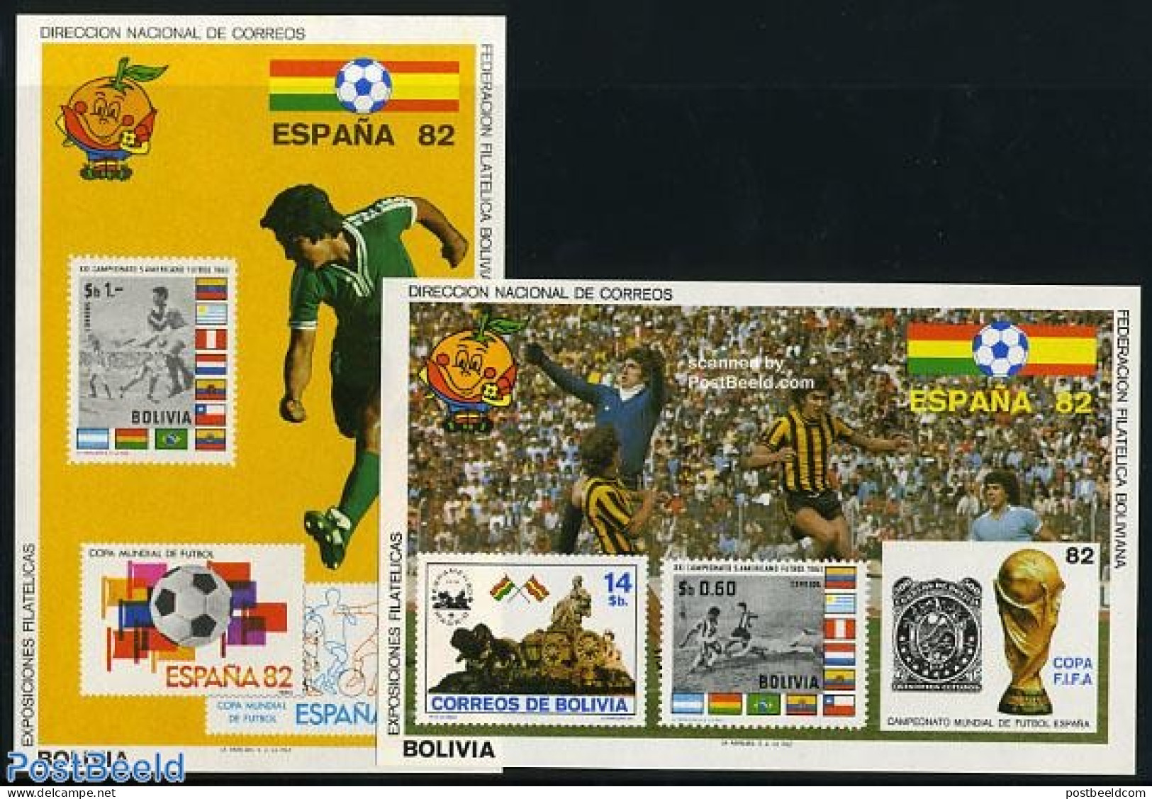 Bolivia 1981 World Cup Football 2 S/s, Mint NH, Sport - Football - Stamps On Stamps - Briefmarken Auf Briefmarken