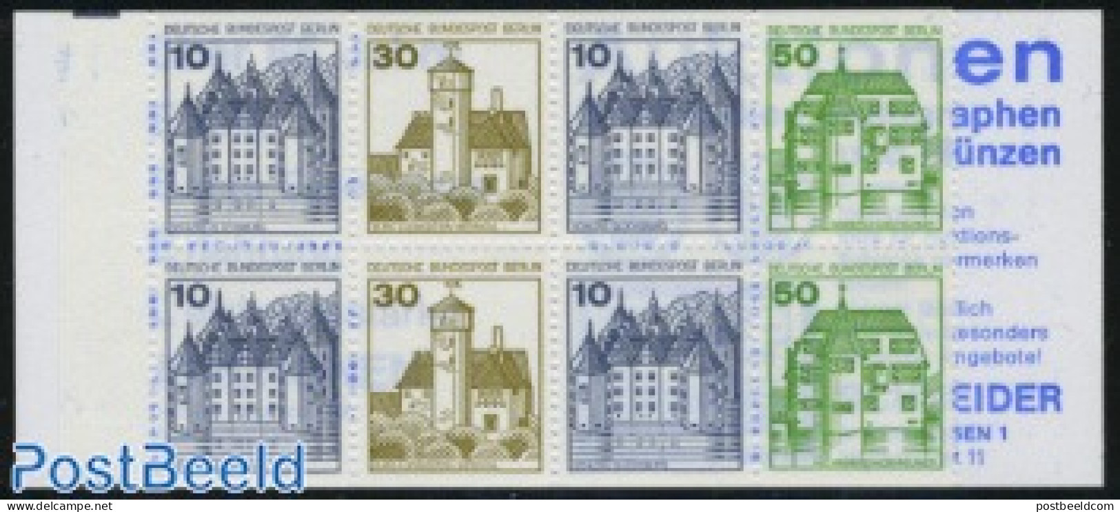 Germany, Berlin 1980 Castles Booklet (Ebel/Schneider), Mint NH, Stamp Booklets - Art - Castles & Fortifications - Ungebraucht