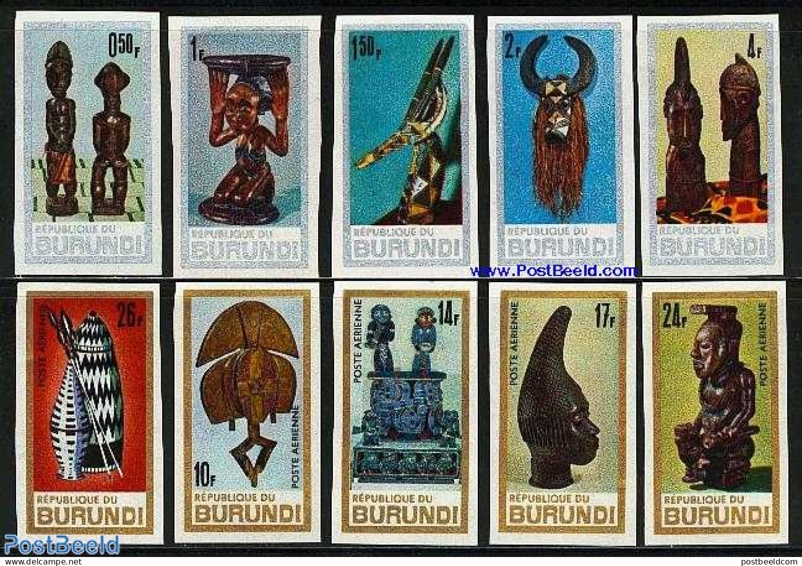 Burundi 1967 African Art 10v Imperforated, Mint NH, Nature - National Parks - Art - Art & Antique Objects - Sculpture - Natuur