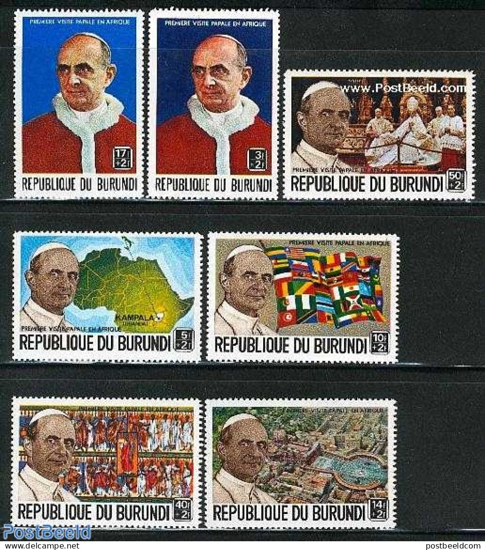Burundi 1969 Pope Visit 7v, Mint NH, History - Religion - Various - Flags - Pope - Religion - Maps - Papes