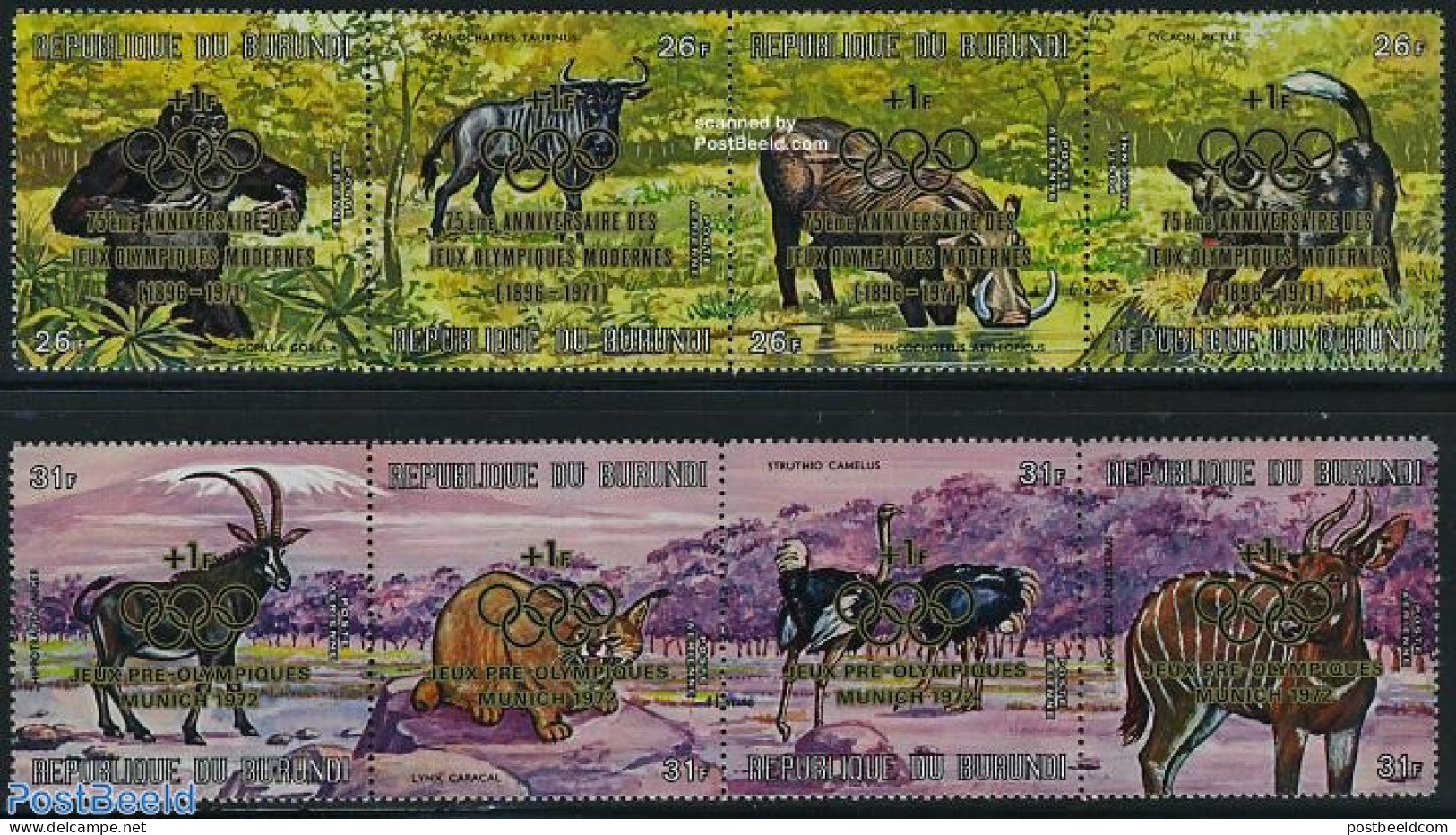 Burundi 1971 Olympic Games 2x4v [:::], Mint NH, Nature - Sport - Animals (others & Mixed) - Birds - Cat Family - Monke.. - Altri & Non Classificati