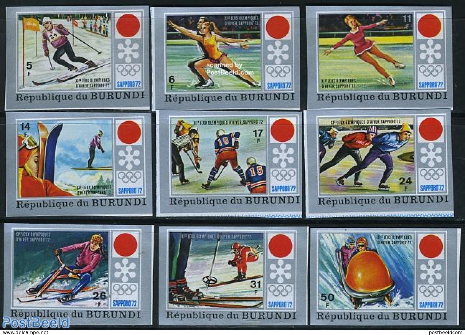 Burundi 1972 Olympic Winter Games 9v Imperforated, Mint NH, Sport - (Bob) Sleigh Sports - Ice Hockey - Olympic Winter .. - Winter (Other)