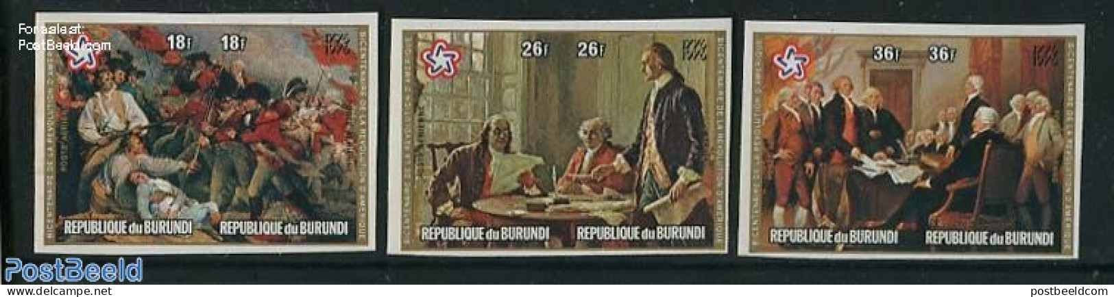 Burundi 1976 US Bicentenary 3x2v [:] Imperforated, Mint NH, History - American Presidents - US Bicentenary - Art - Pai.. - Other & Unclassified