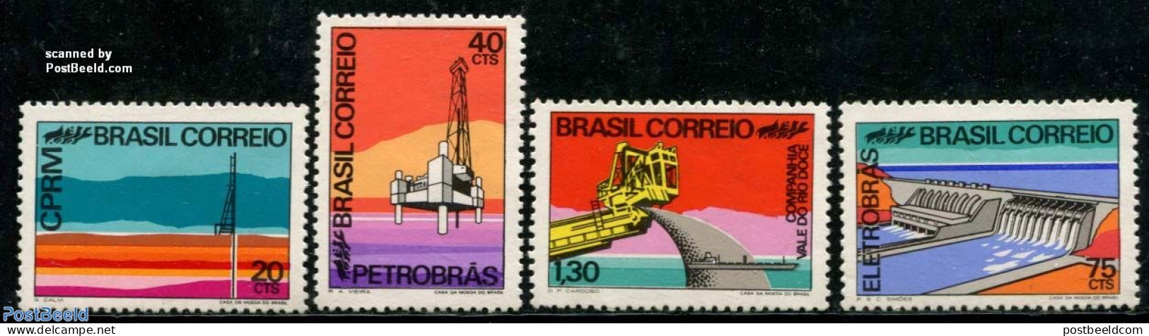 Brazil 1972 Mining 4v, Mint NH, Nature - Science - Transport - Water, Dams & Falls - Mining - Ships And Boats - Unused Stamps